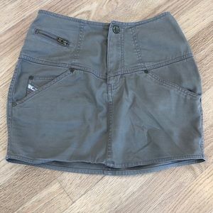 Diesel Army Green Denim Skirt with Gold Zippers